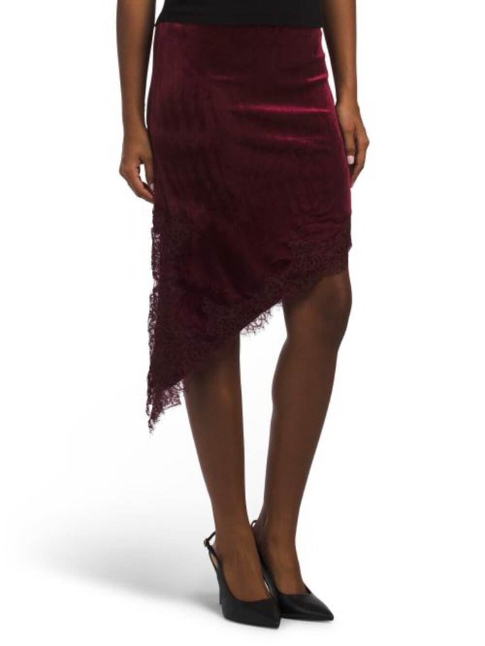 LOVE TREE Lace Trim Velvet Skirt